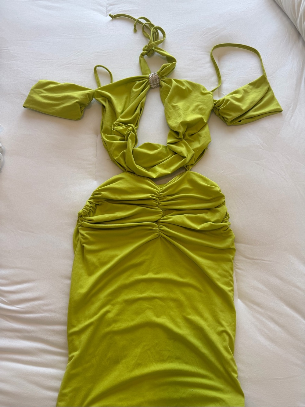 Cutout Halter Midi Dress in Lime Green